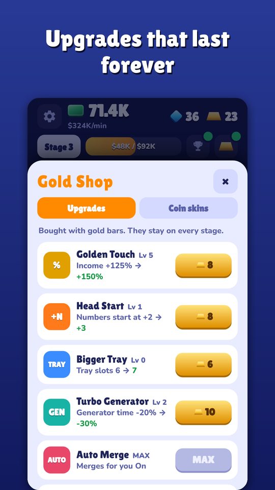 Gold Shop with permanent upgrades