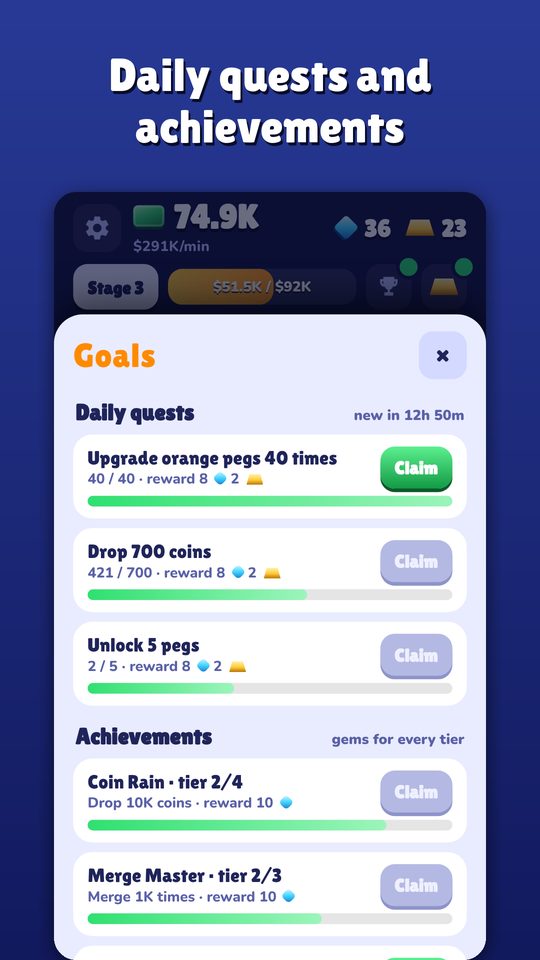 Daily quests and achievements