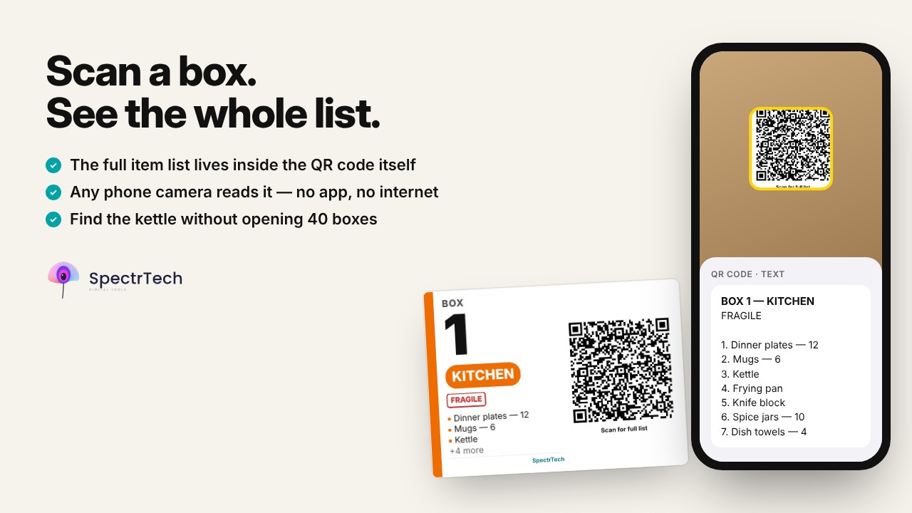 Moving Planner with printable QR box labels